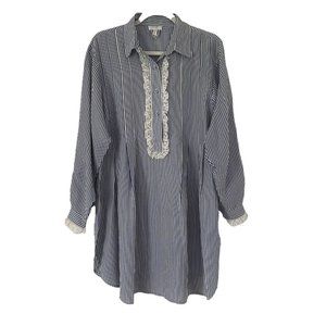 Cocoon Randi Kristoffersen Nightgown Womens Medium Blue White Stiped Silk Ladies